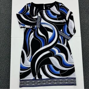 White House Black Market - Black and Blue Geometric Dress - Size L